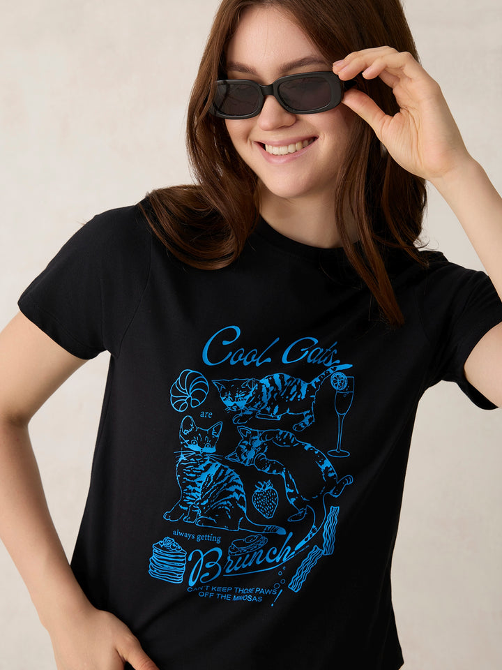 Black Crew Neck Graphic Tshirt