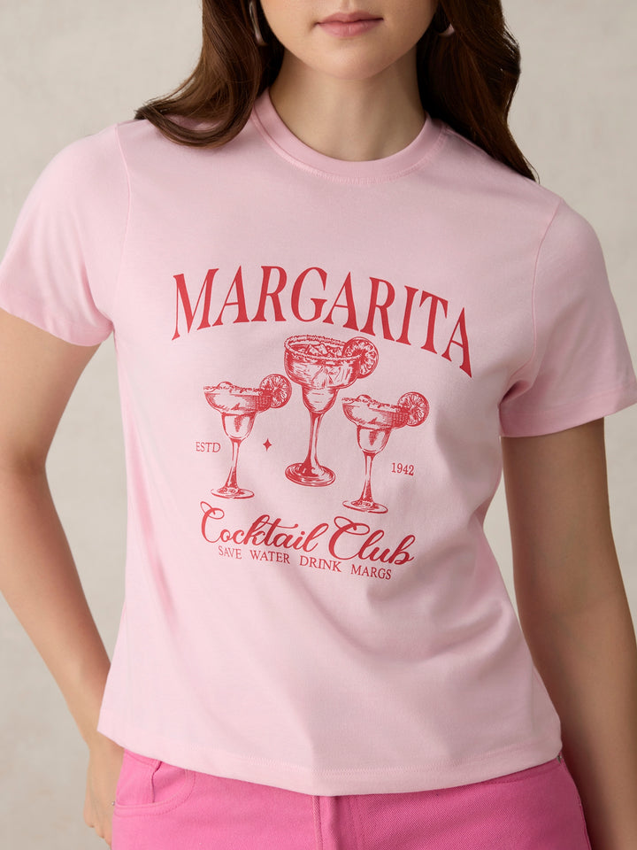 Pink Crew Neck Graphic Tshirt