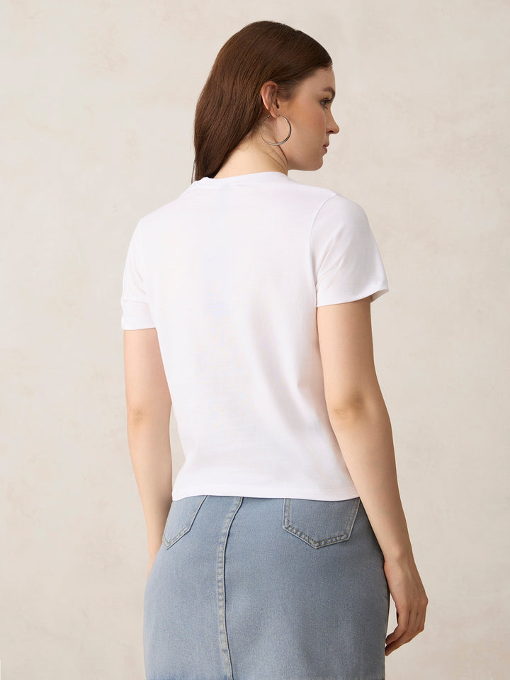 White Crew Neck Graphic T-Shirt