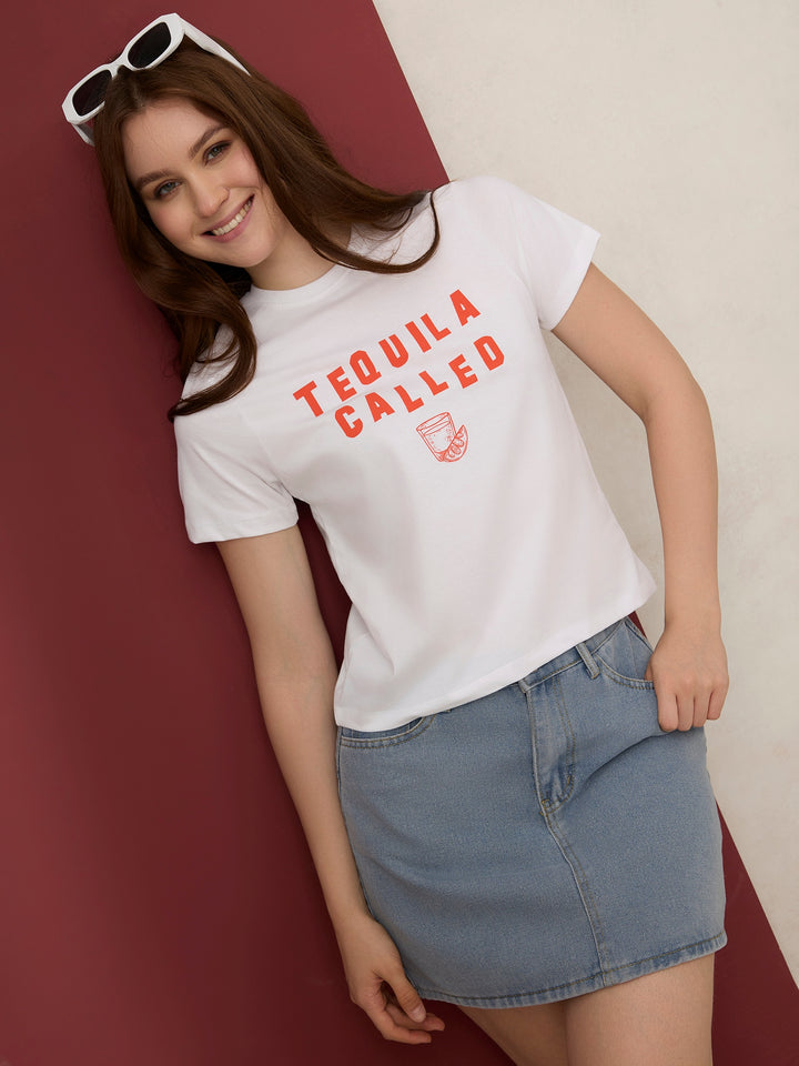 White Crew Neck Graphic T-Shirt