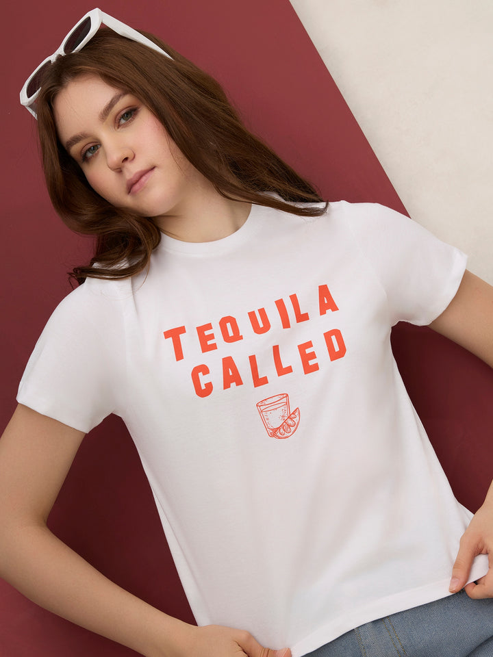 White Crew Neck Graphic T-Shirt