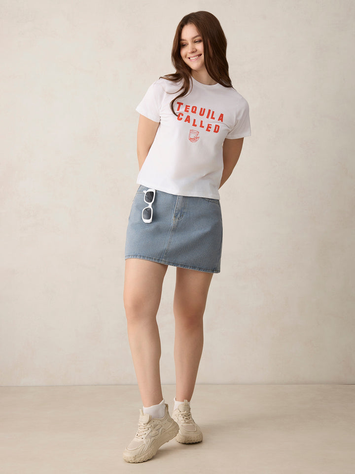 White Crew Neck Graphic T-Shirt