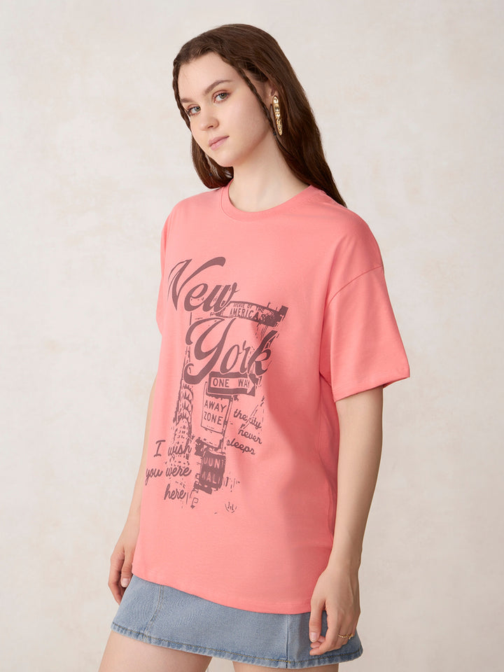 Pink Oversized T-Shirt with Graphic Print
