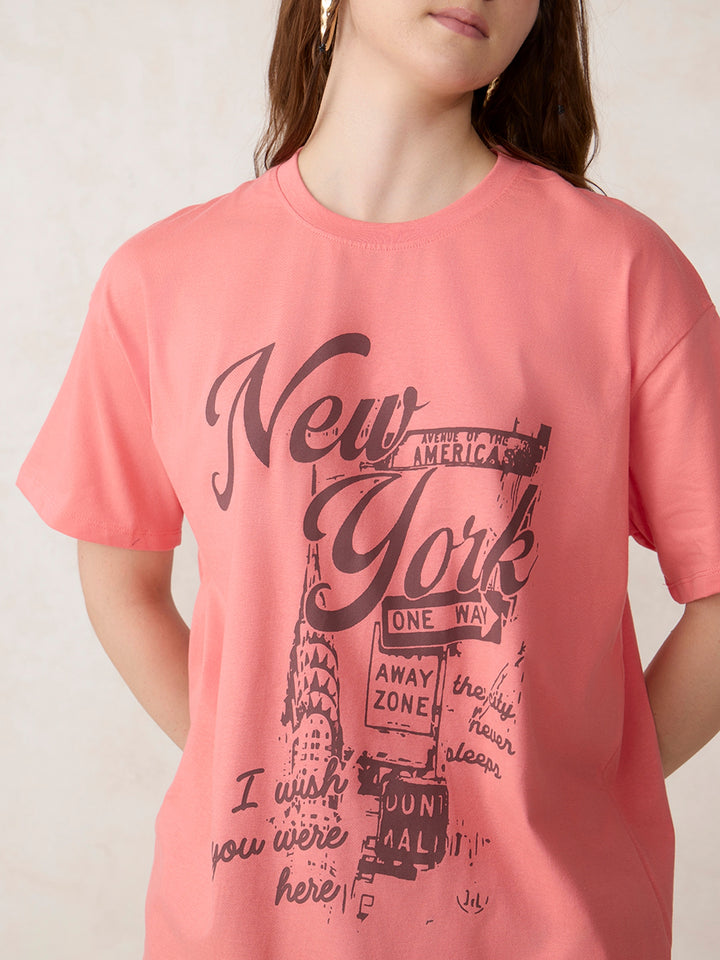 Pink Oversized T-Shirt with Graphic Print