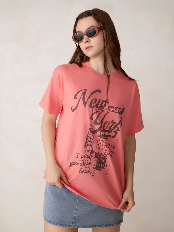 Pink Oversized T-Shirt with Graphic Print