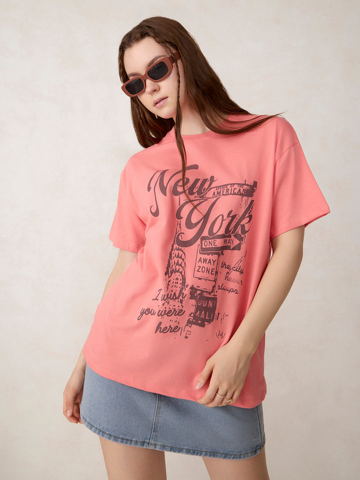 Pink Oversized T-Shirt with Graphic Print