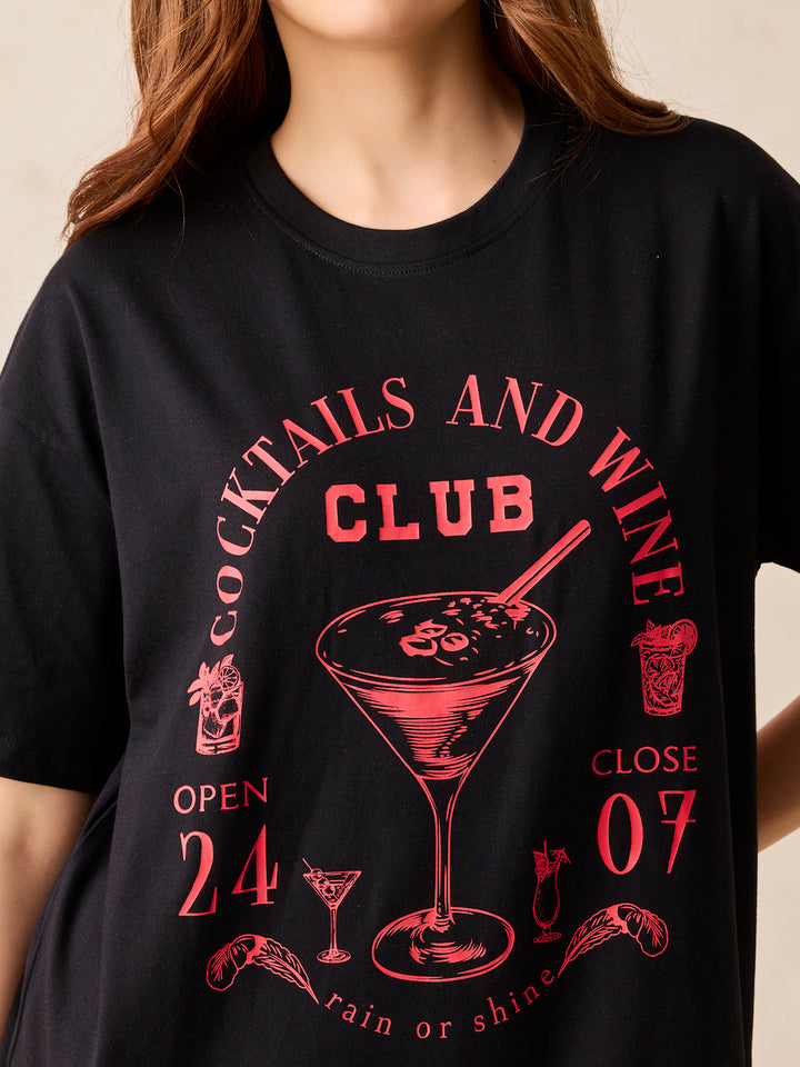 Black Oversized T-Shirt With Graphic Print