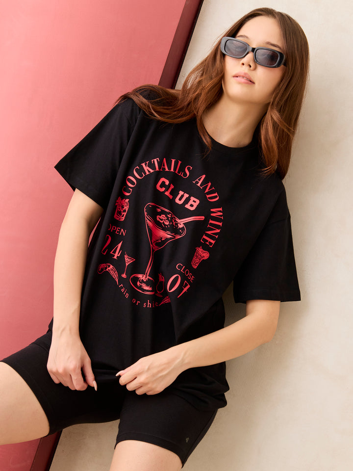 Black Oversized T-Shirt With Graphic Print