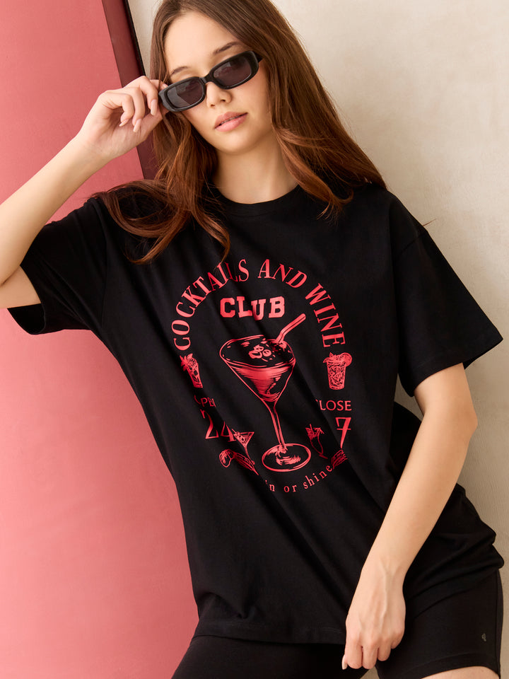 Black Oversized T-Shirt With Graphic Print
