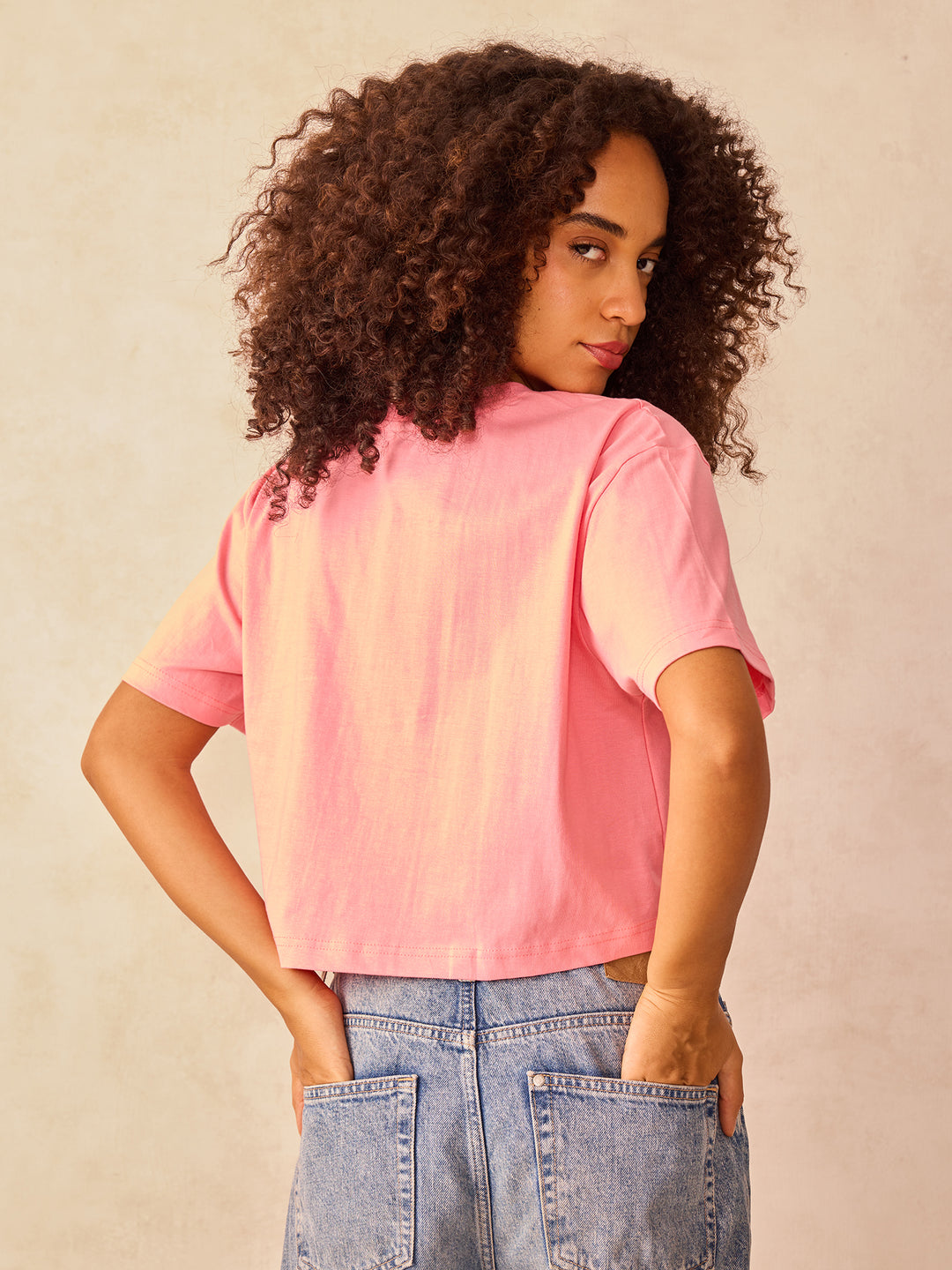 Pink Cropped Boxy Tshirt With Graphic