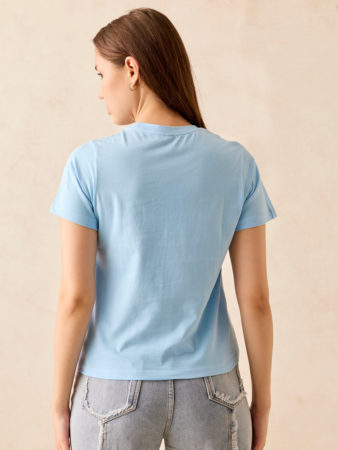 Blue Crew Neck Graphic T-Shirt