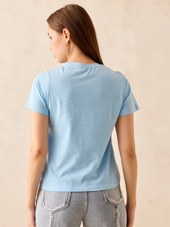 Blue Crew Neck Graphic T-Shirt