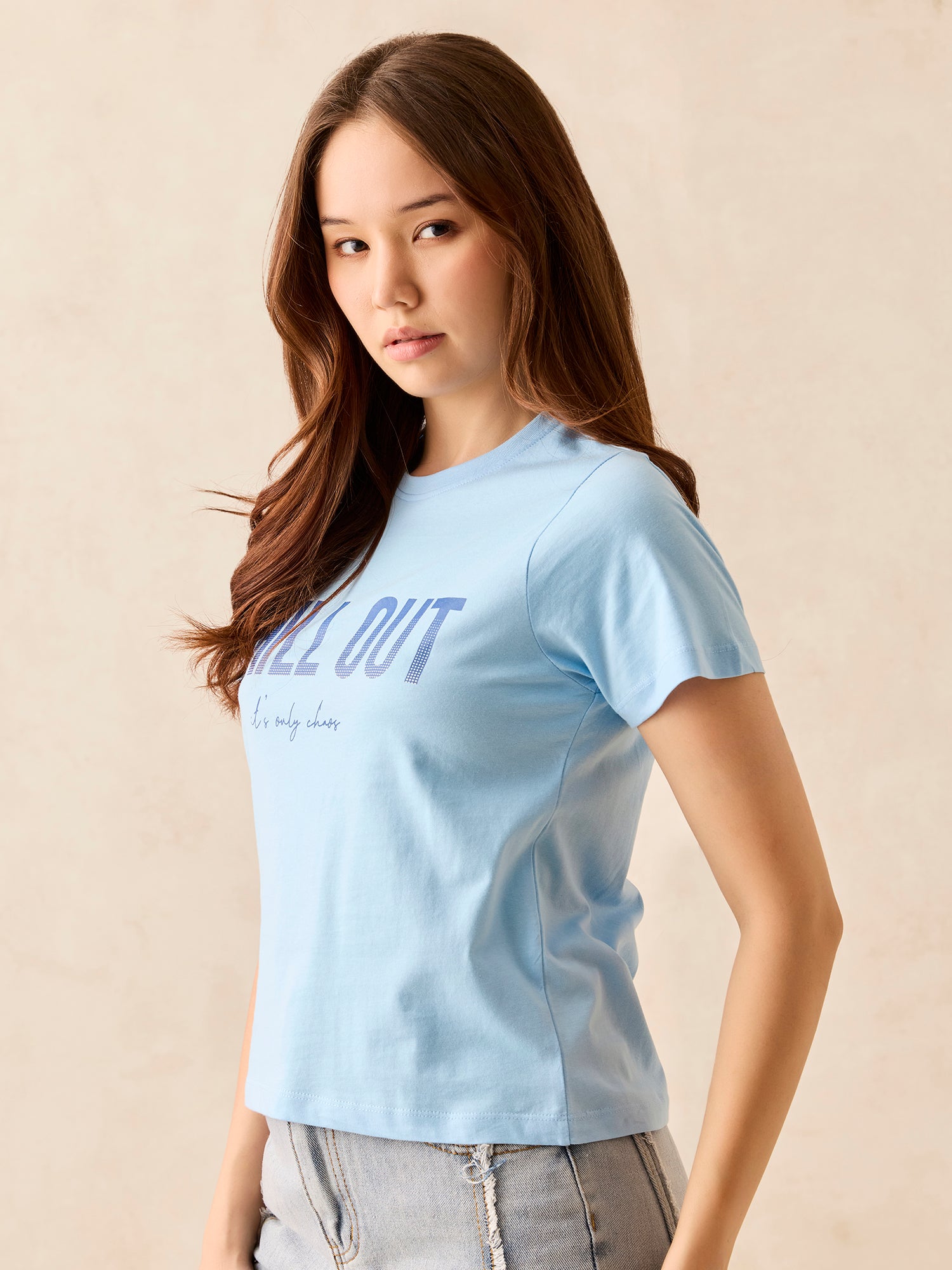 Blue Crew Neck Graphic T-Shirt