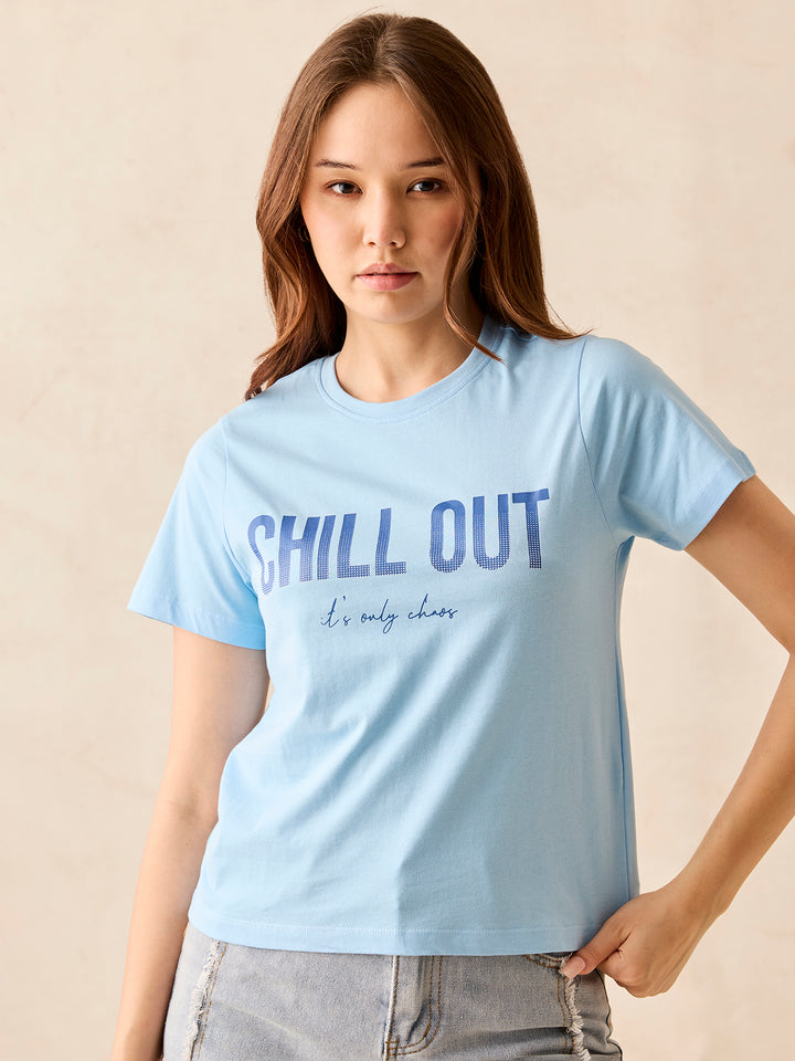 Blue Crew Neck Graphic T-Shirt