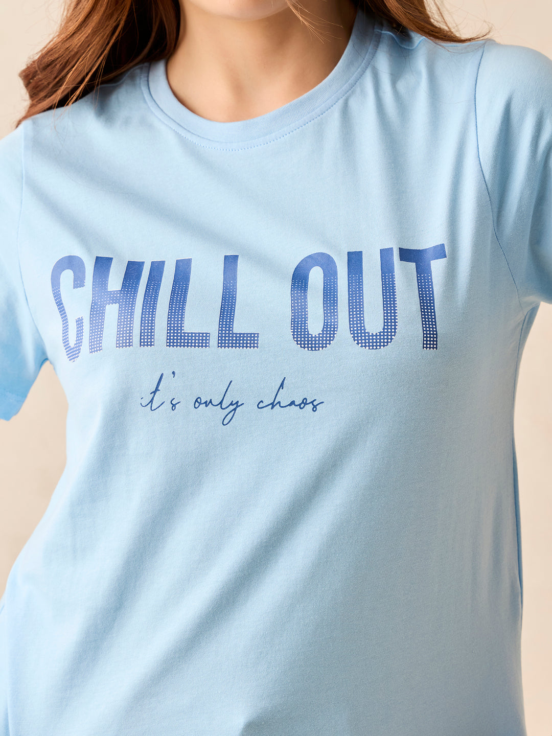 Blue Crew Neck Graphic T-Shirt
