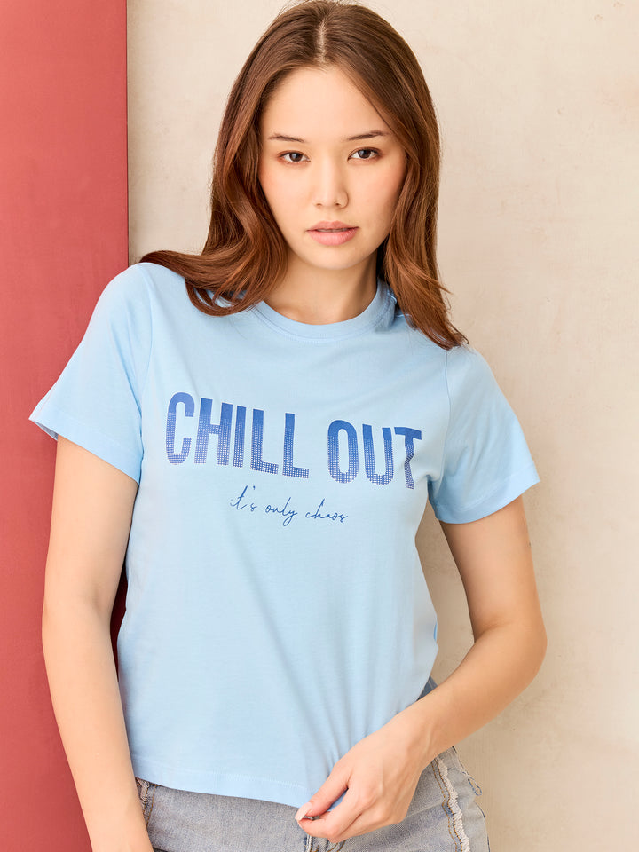 Blue Crew Neck Graphic T-Shirt