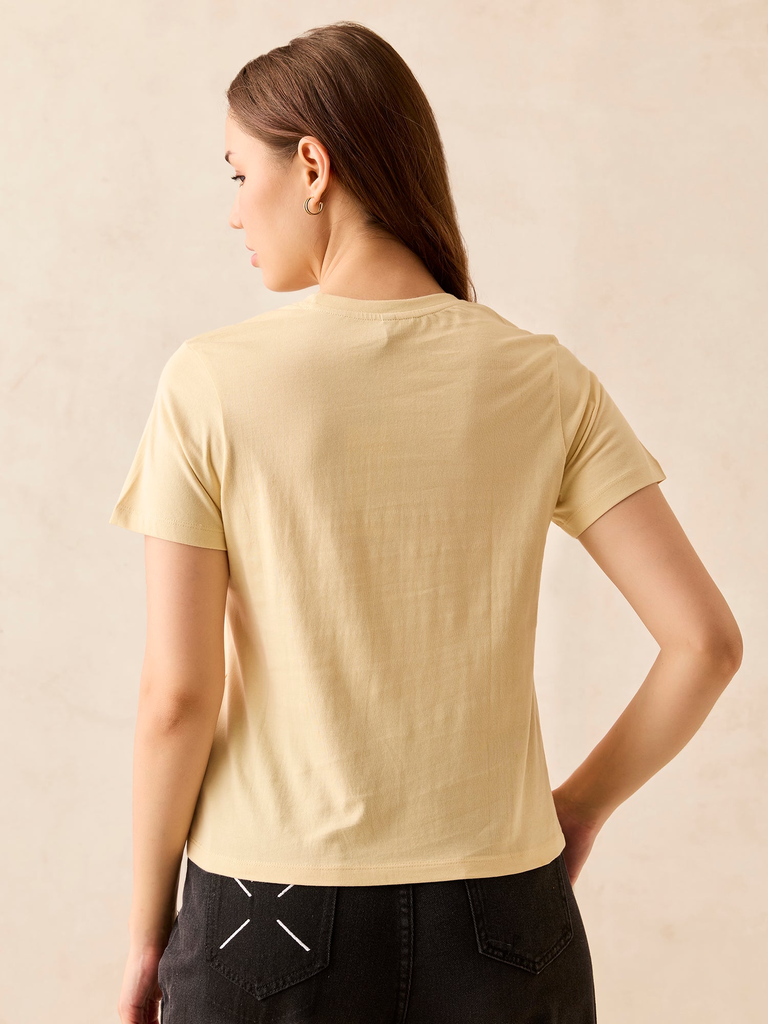 Shop Beige Crew Neck Graphic T-Shirt - for Women | OUTZIDR
