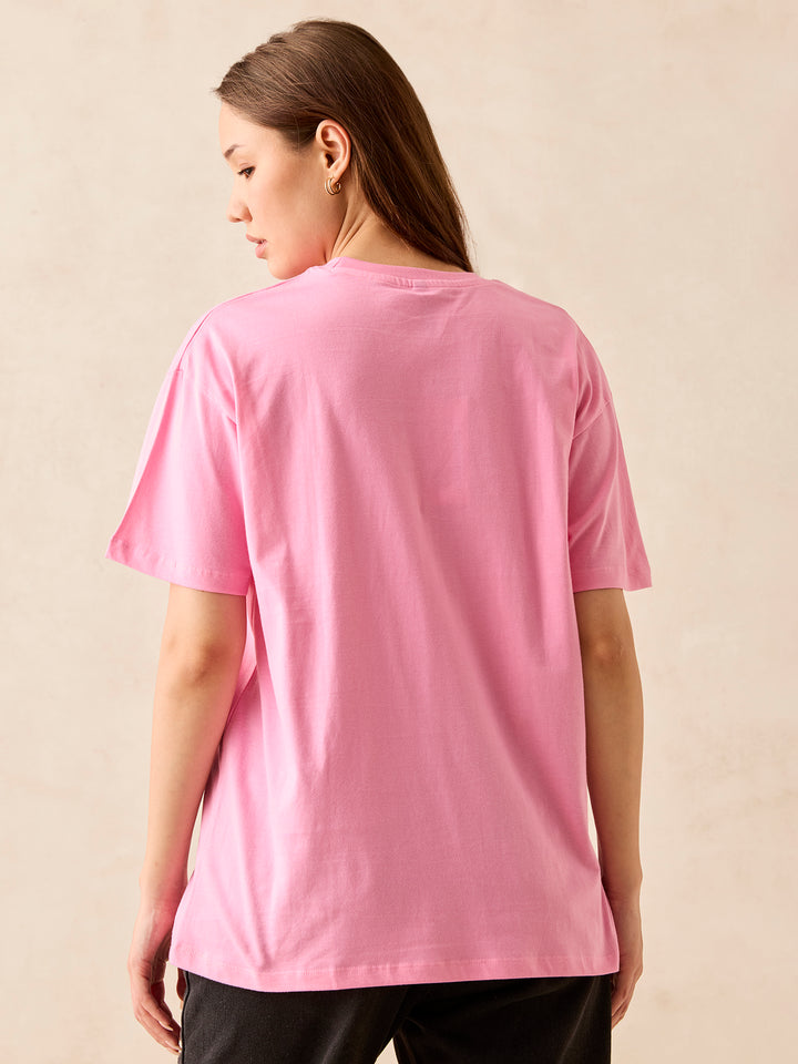 Pink Crew Neck Graphic T-Shirt
