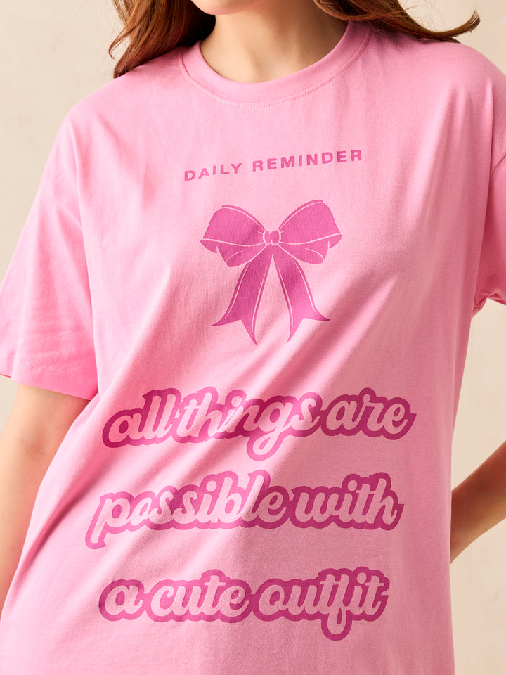 Pink Crew Neck Graphic T-Shirt