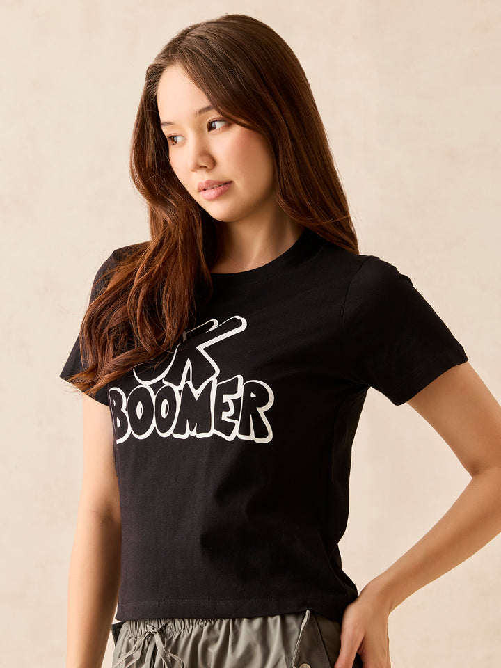 Black Crew Neck Graphic Tshirt