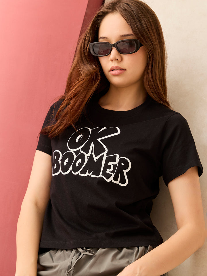 Black Crew Neck Graphic Tshirt