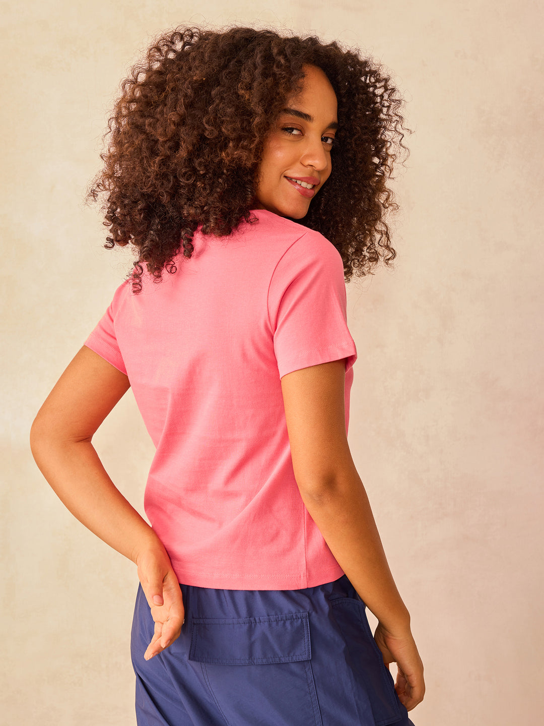 Pink Crew Neck Graphic Tshirt