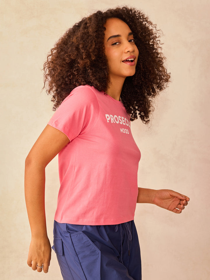 Pink Crew Neck Graphic Tshirt
