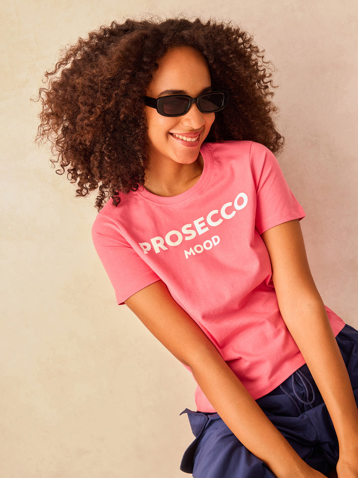 Pink Crew Neck Graphic Tshirt