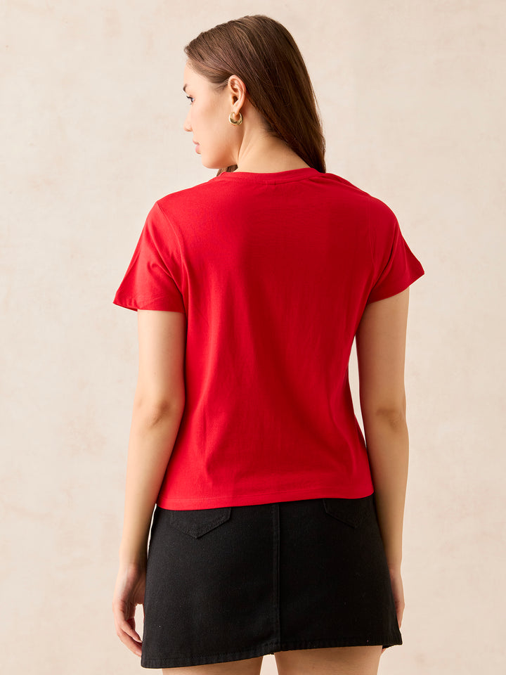 Red Crew Neck Graphic T-Shirt