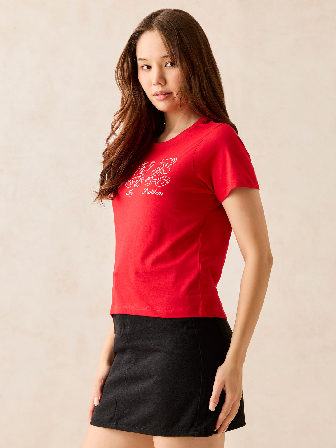 Red Crew Neck Graphic T-Shirt