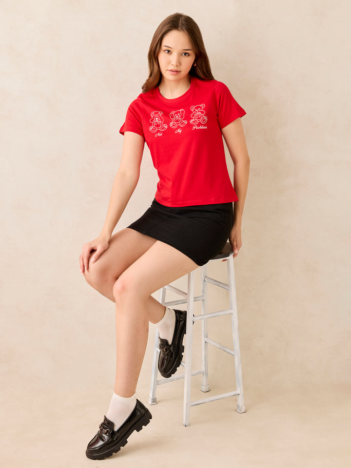 Red Crew Neck Graphic T-Shirt
