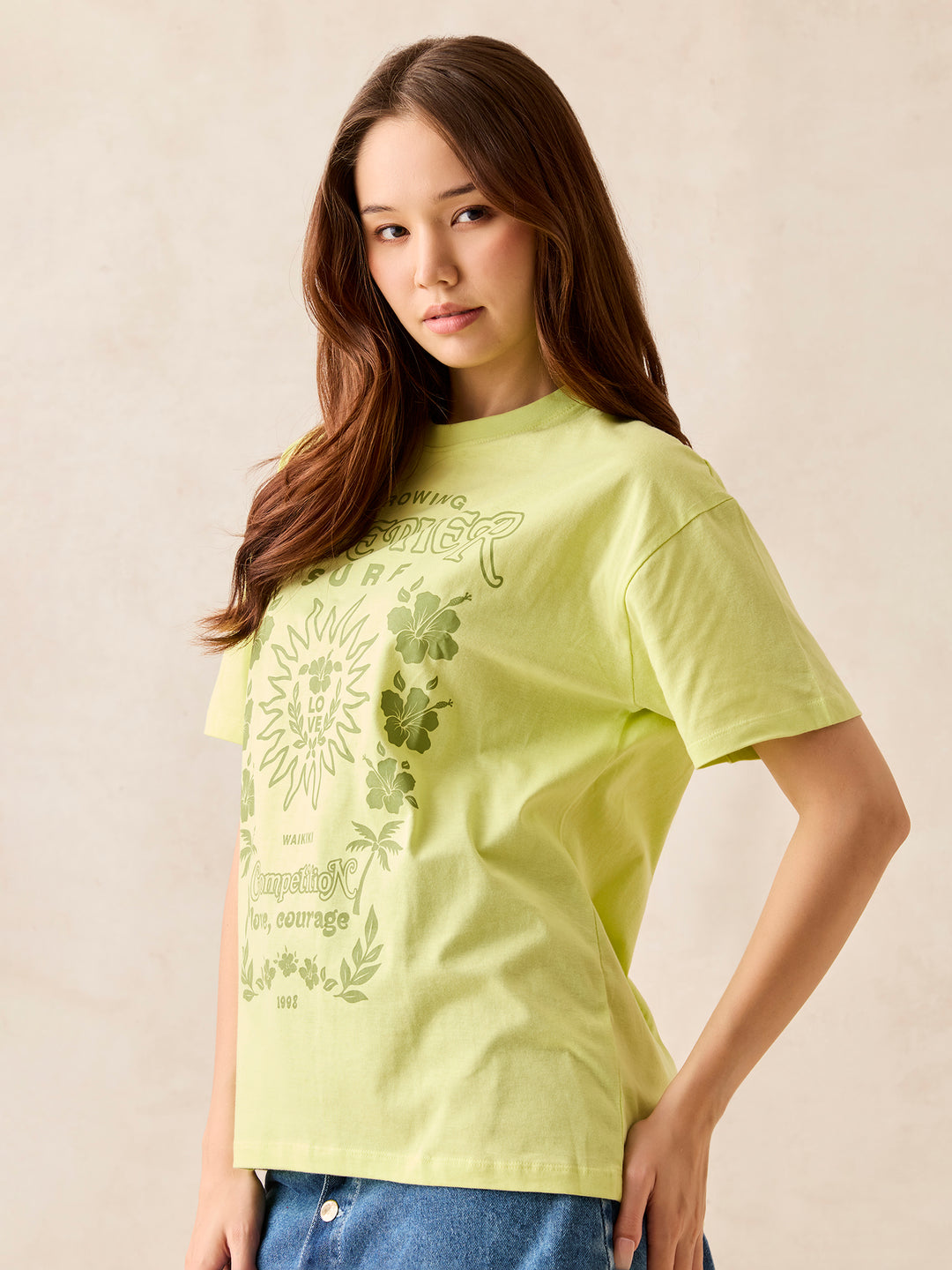 Lime Crew Neck Graphic T-Shirt