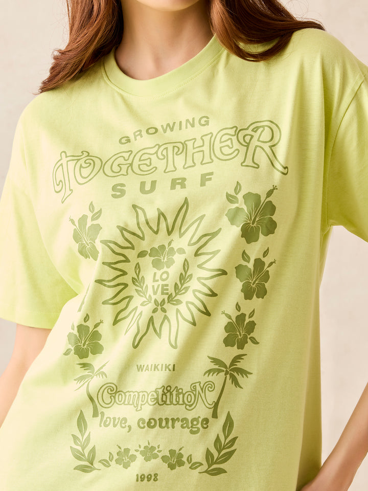 Lime Crew Neck Graphic T-Shirt