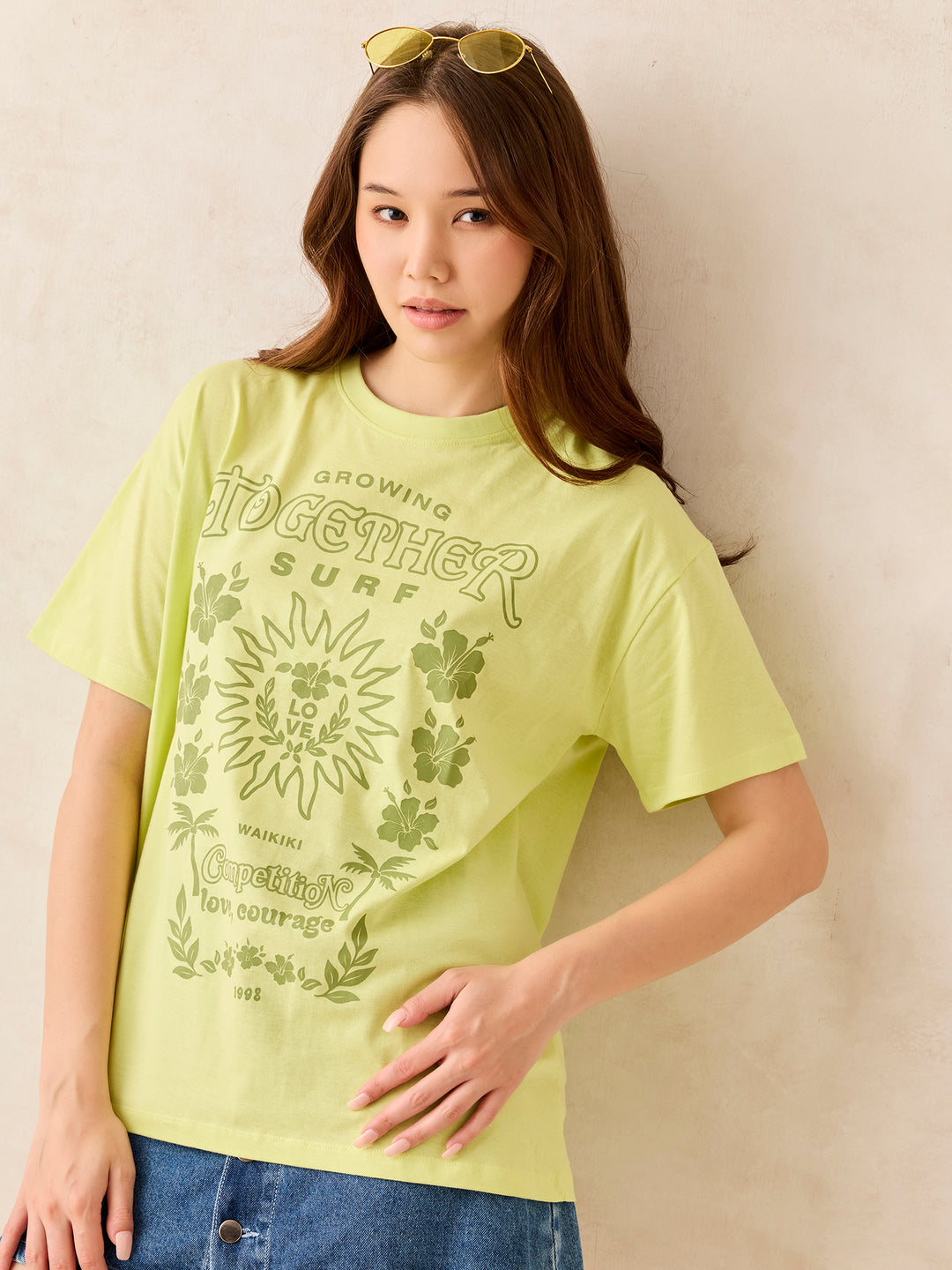 Lime Crew Neck Graphic T-Shirt