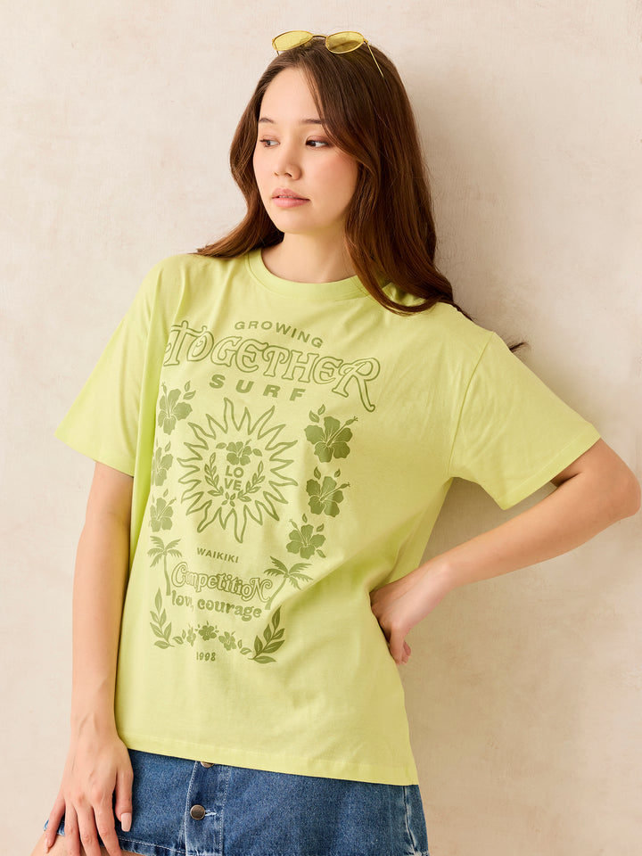 Lime Crew Neck Graphic T-Shirt