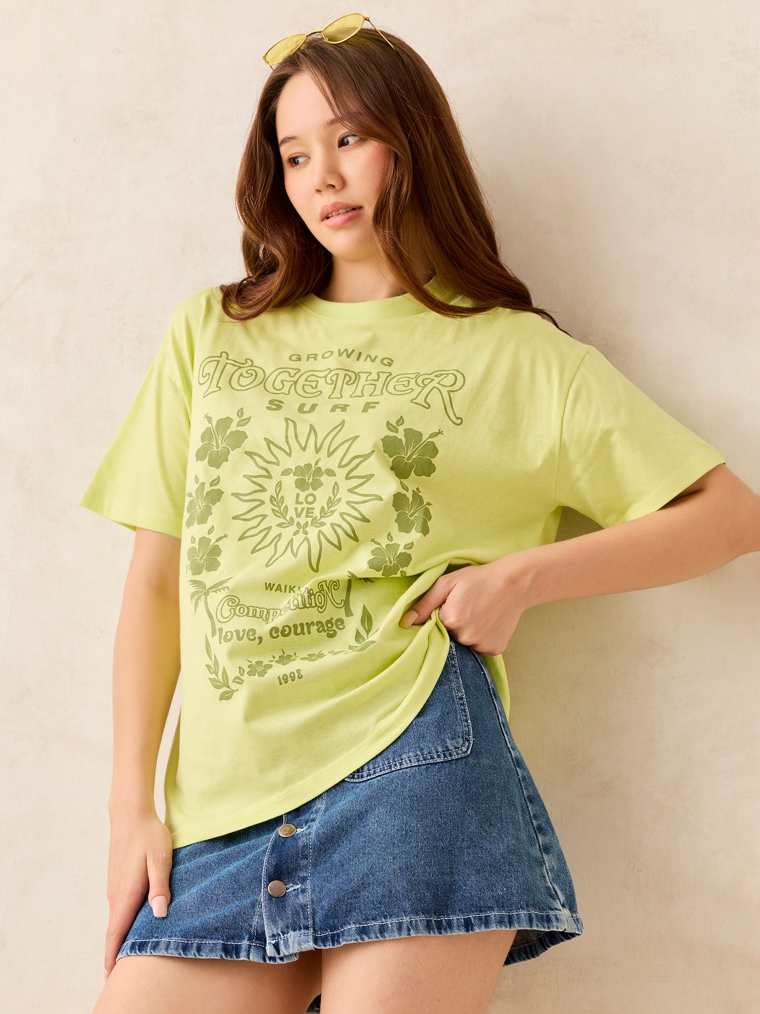 Lime Crew Neck Graphic T-Shirt