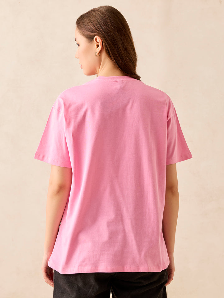 Pink Crew Neck Graphic T-Shirt