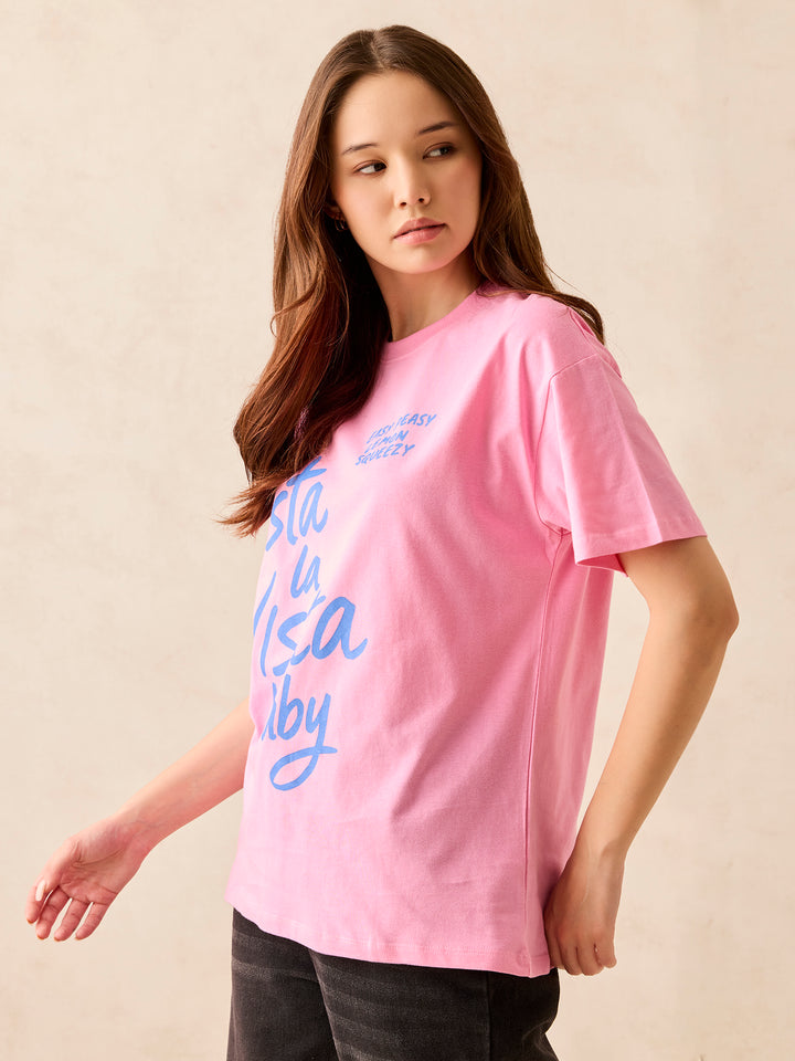Pink Crew Neck Graphic T-Shirt