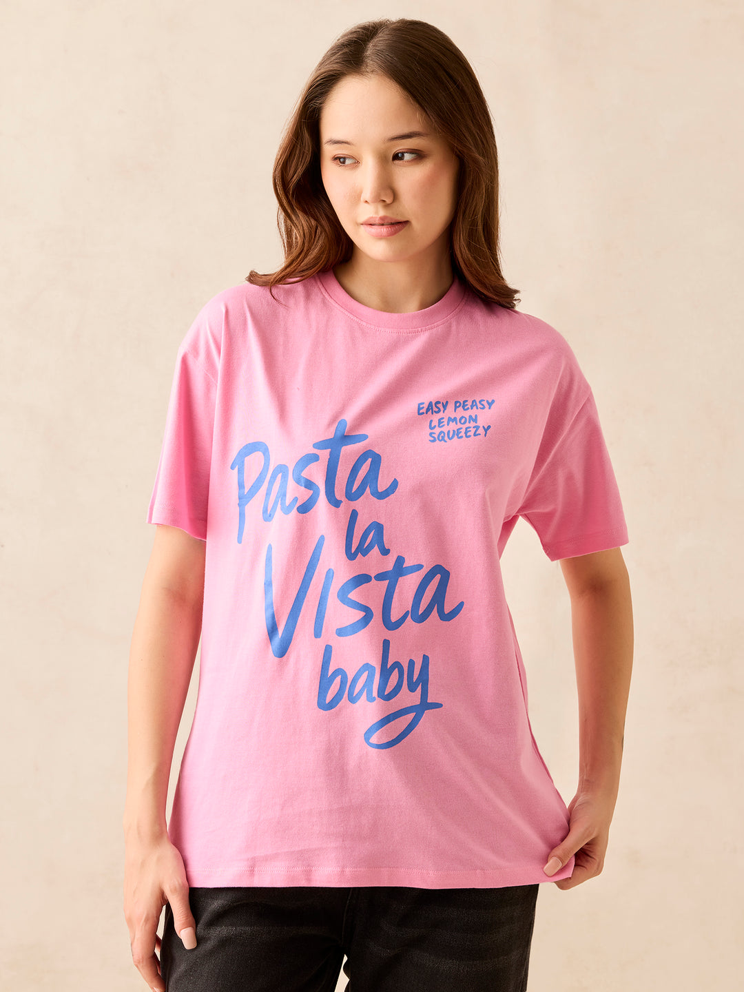 Pink Crew Neck Graphic T-Shirt