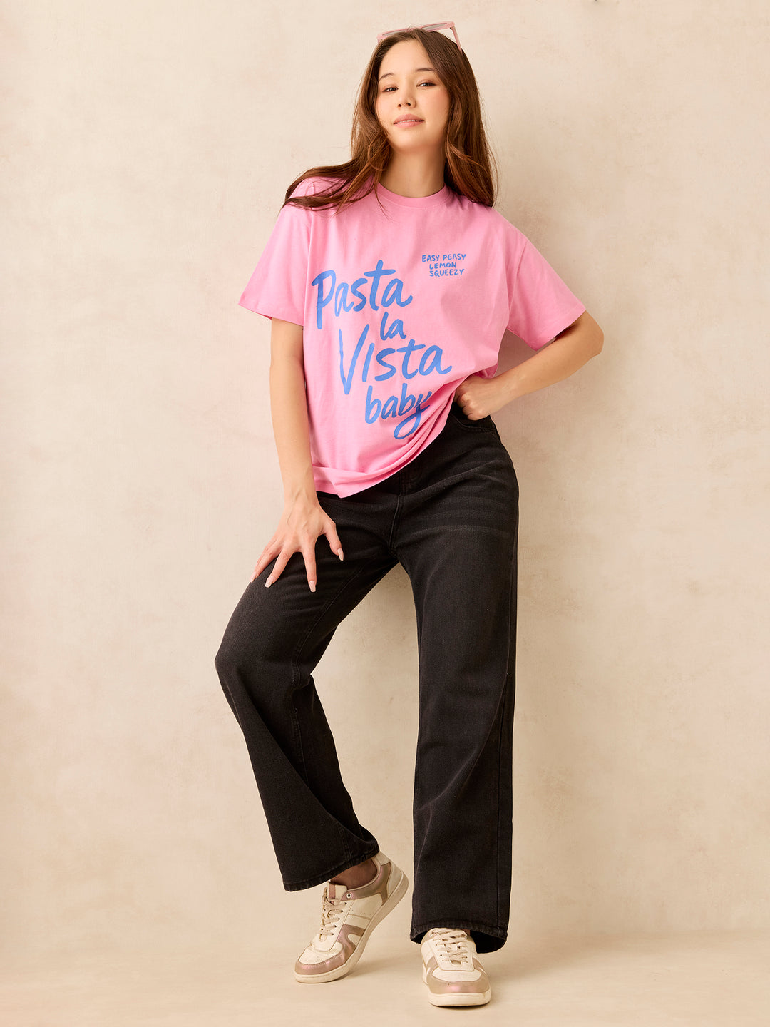 Pink Crew Neck Graphic T-Shirt