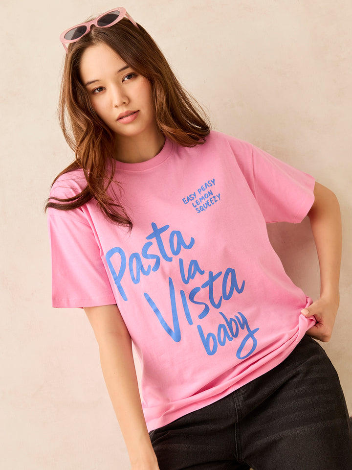 Pink Crew Neck Graphic T-Shirt