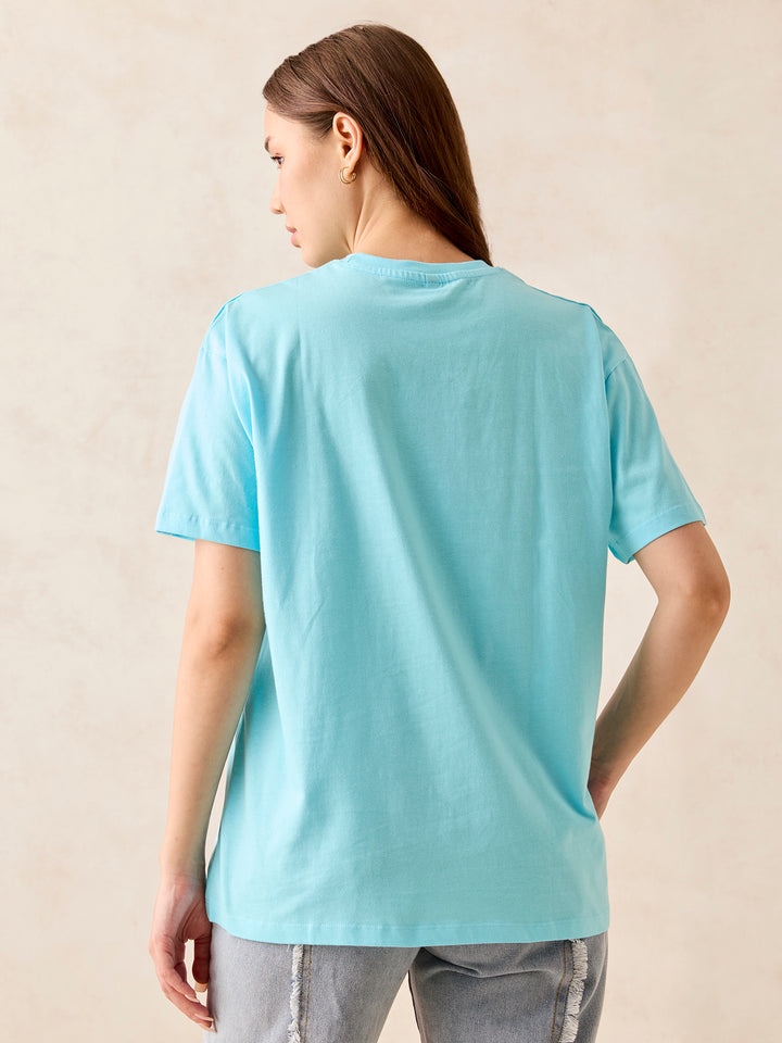 Blue Crew Neck Graphic T-Shirt