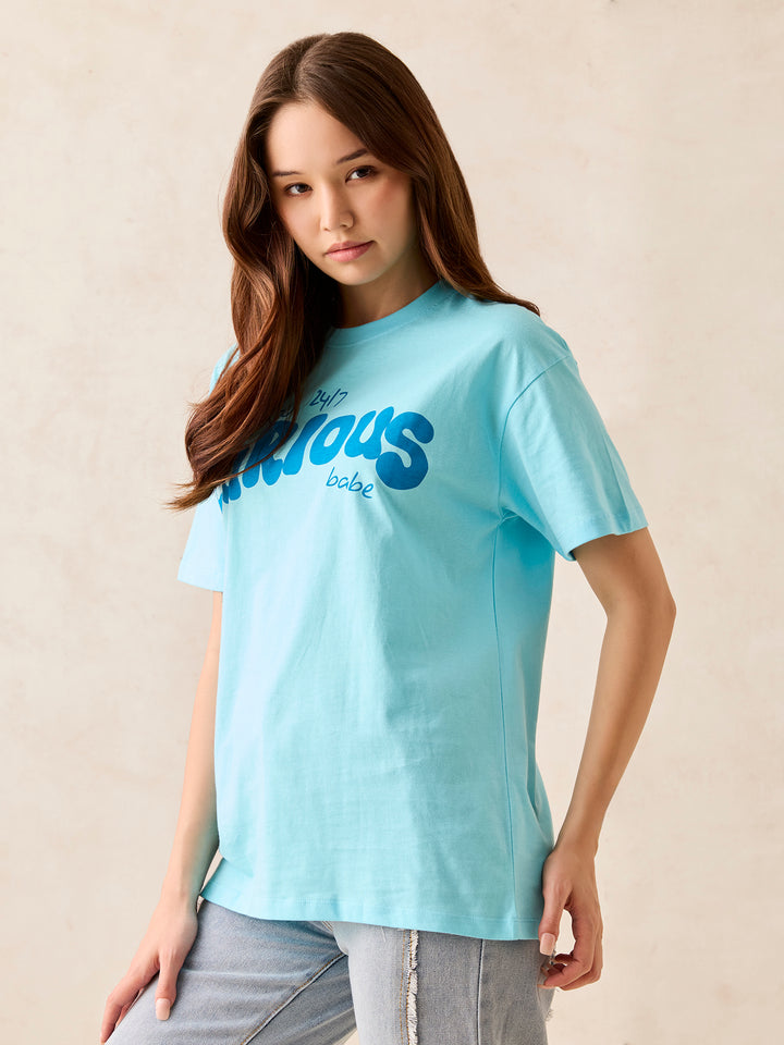 Blue Crew Neck Graphic T-Shirt