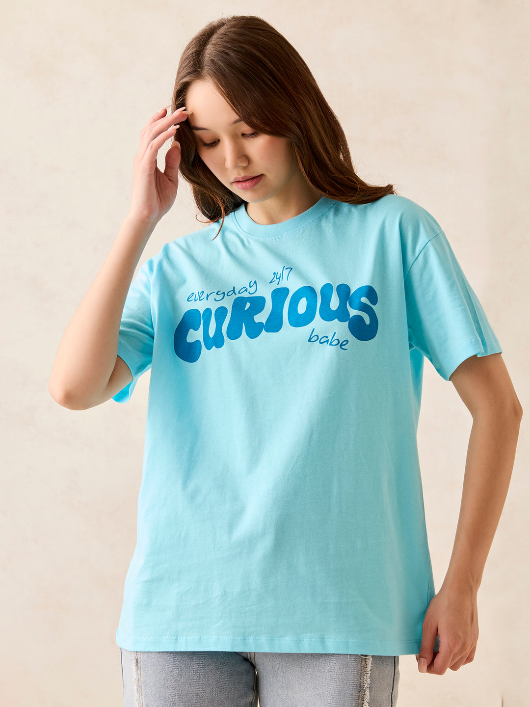 Blue Crew Neck Graphic T-Shirt