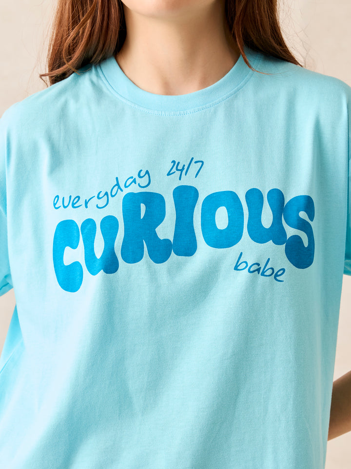 Blue Crew Neck Graphic T-Shirt