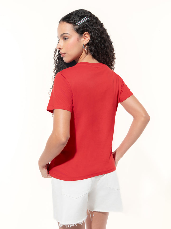 Red Crew Neck Graphic Tshirt