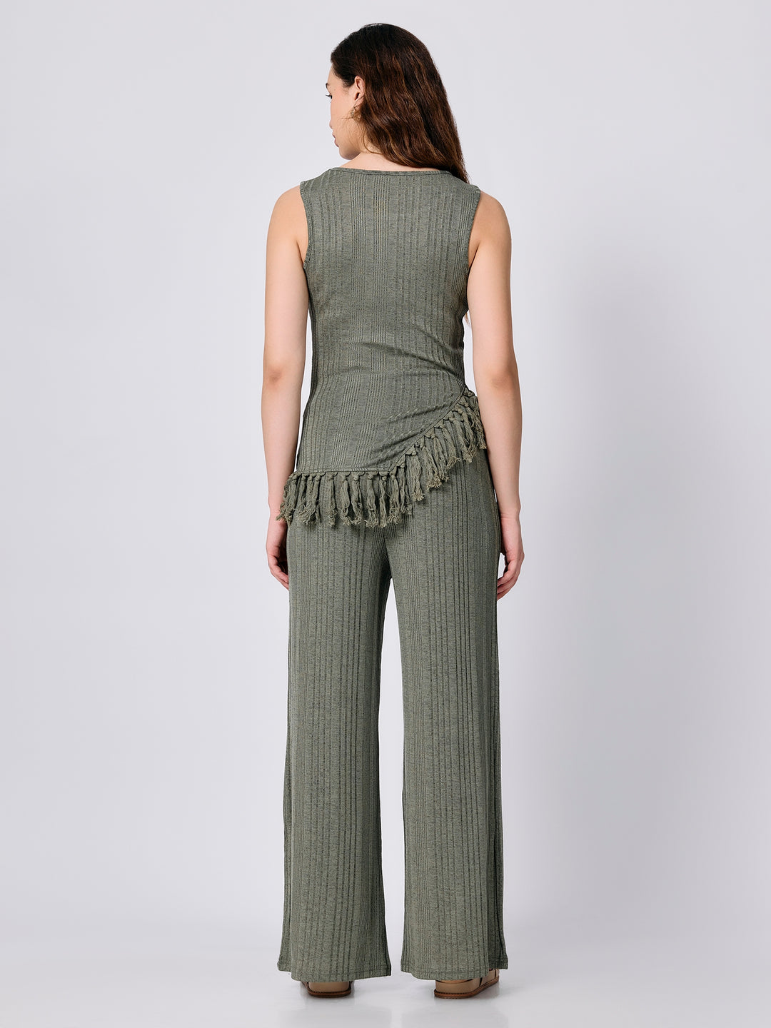Green Sleeveless Top With Straight Trouser Coord Set