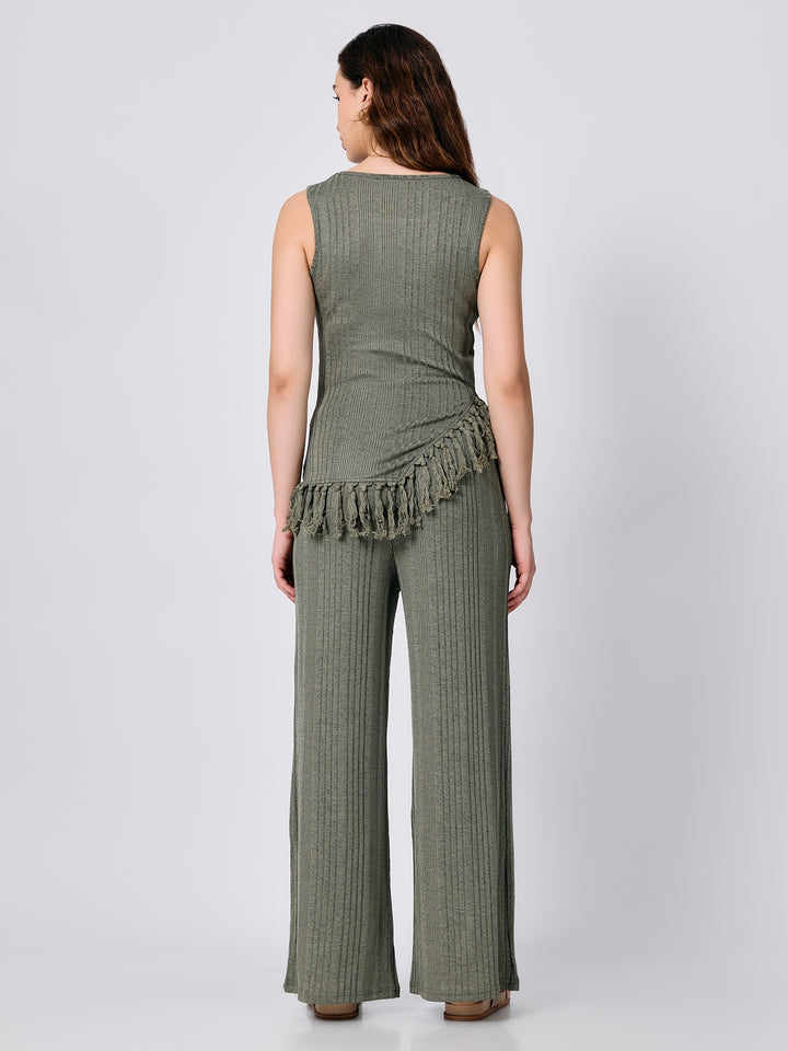 Green Sleeveless Top With Straight Trouser Coord Set