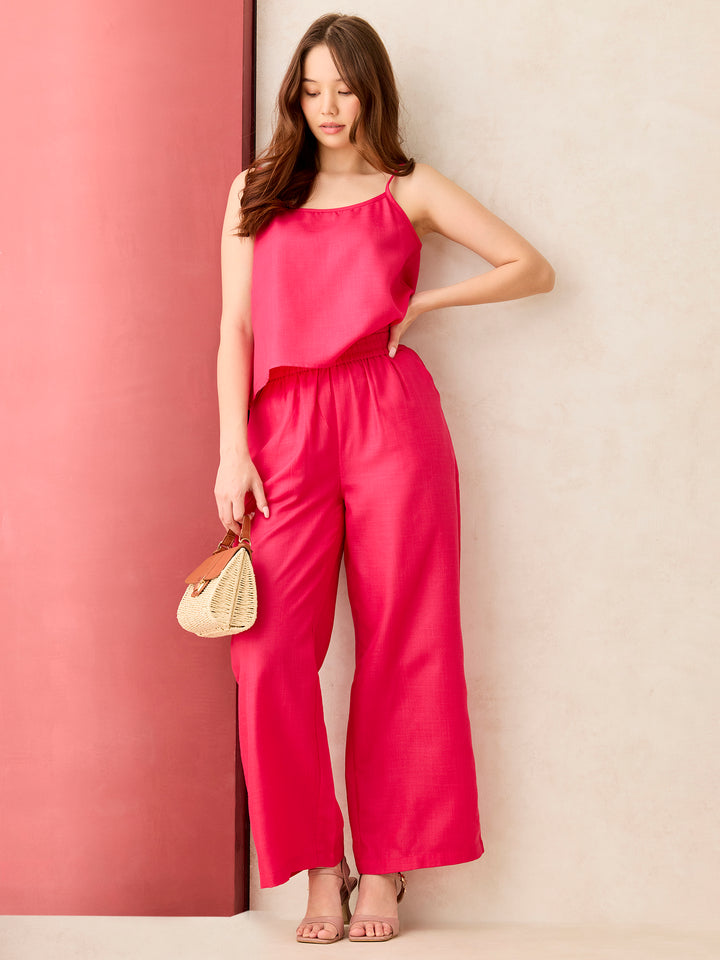 Pink Cami Top With Straight Pant Coord Set