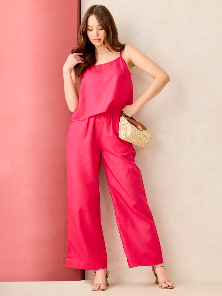 Pink Cami Top With Straight Pant Coord Set